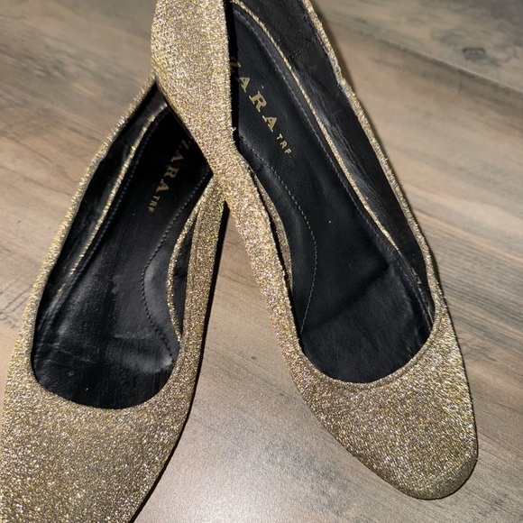 Zara Gold Glitter Flats Loafers - Picture 3 of 8